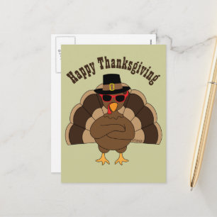 Cool Turkey with sunglasses Happy Thanksgiving Holiday Postcard