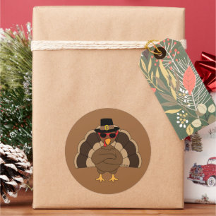 Cool Turkey with sunglasses Thanksgiving brown Classic Round Sticker
