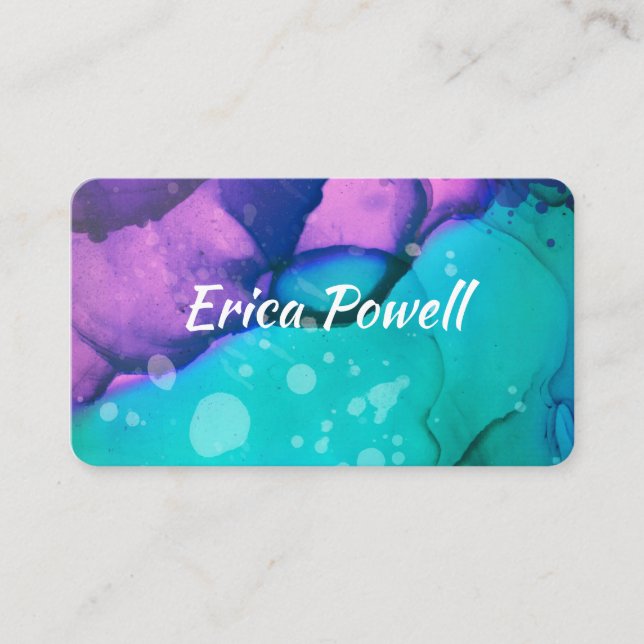 cool turquoise and purple modern watercolor  business card (Front)