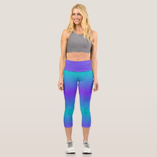 Cool Turquoise and Purple Ombre Stripes Capri Leggings