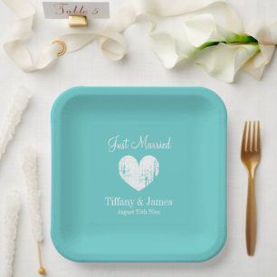 Cool turquoise blue and white wedding party plates
