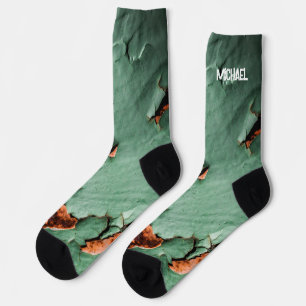 Cool turquoise brown rusty metal Custom name Socks