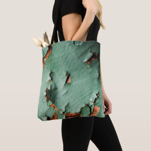 Cool turquoise brown rusty metal tote bag