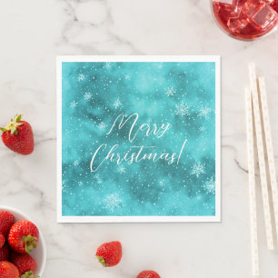 Cool Turquoise Winter Wonderland Snow Watercolor Napkin