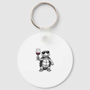 cool turtle drinking red wine art print_1 (1) key ring