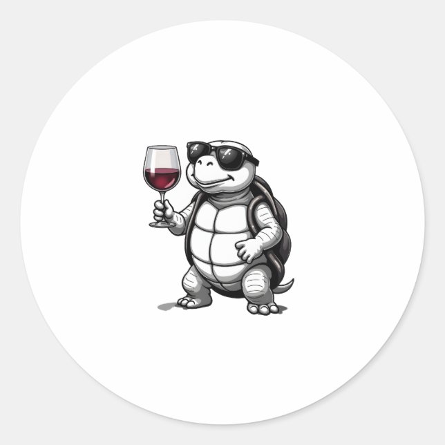 cool turtle drinking red wine art print_1 (2) classic round sticker (Front)
