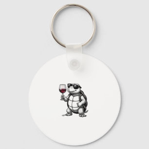 cool turtle drinking red wine art print_1 (2) key ring