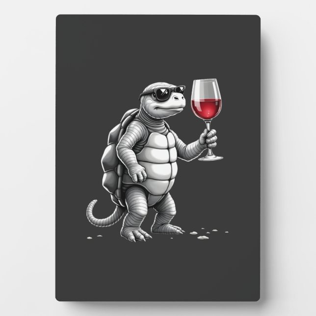 cool turtle drinking red wine art print_1 (2) plaque (Front)