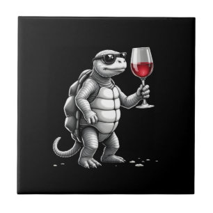 cool turtle drinking red wine art print_1 (2) tile