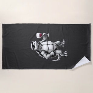 cool turtle drinking red wine art print_1 (3) beach towel