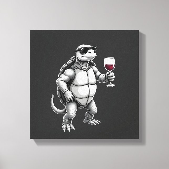 cool turtle drinking red wine art print_1 (3) canvas print (Front)