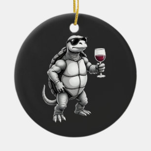 cool turtle drinking red wine art print_1 (3) ceramic tree decoration