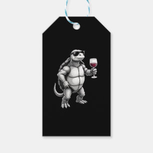 cool turtle drinking red wine art print_1 (3) gift tags