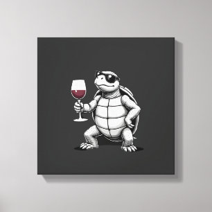 cool turtle drinking red wine art print_1 (4) canvas print