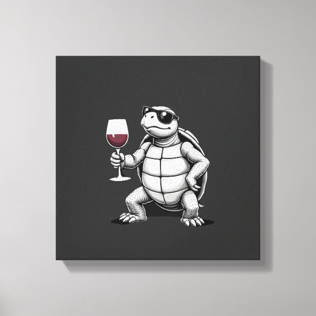 cool turtle drinking red wine art print_1 (4) canvas print (Front)