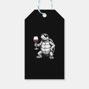 cool turtle drinking red wine art print_1 (4) gift tags