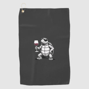 cool turtle drinking red wine art print_1 (4) golf towel