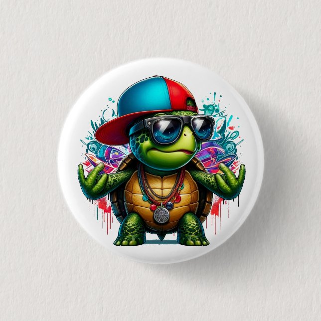 cool turtle hip hop  3 cm round badge (Front)