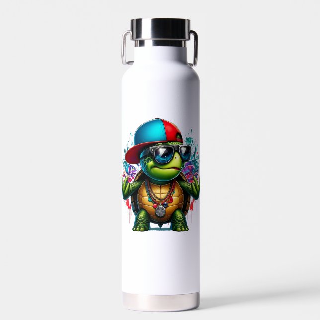 cool turtle hip hop  water bottle (Front)