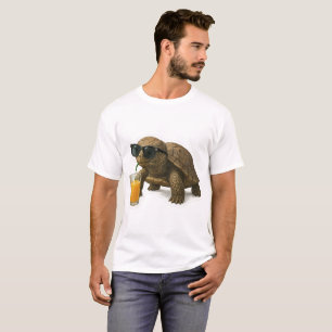 Cool Turtle Sipping Juice Sticker T-Shirt