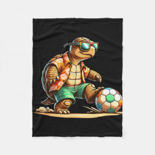 Cool Turtle Soccer Player With Sungles Fleece Blanket