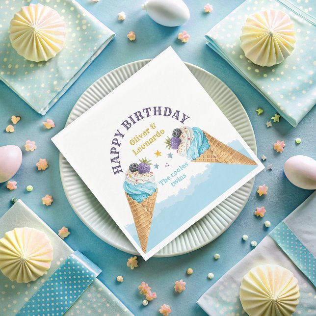 Cool Twins Ice Cream Boys Birthday  Napkin (Creator Uploaded)