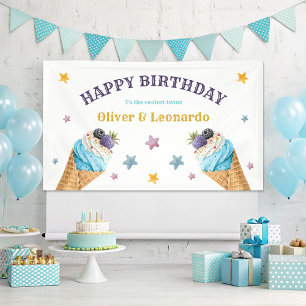 Cool Twins Ice Cream Boys Birthday Party Banner