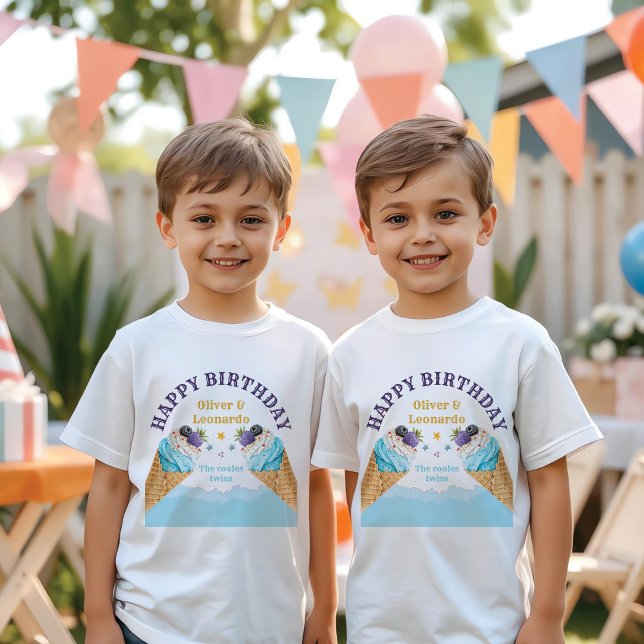 Cool Twins Ice Cream Boys Birthday Party T-Shirt (Creator Uploaded)