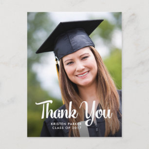 Cool Typography Graduation Thank You with Photo Postcard