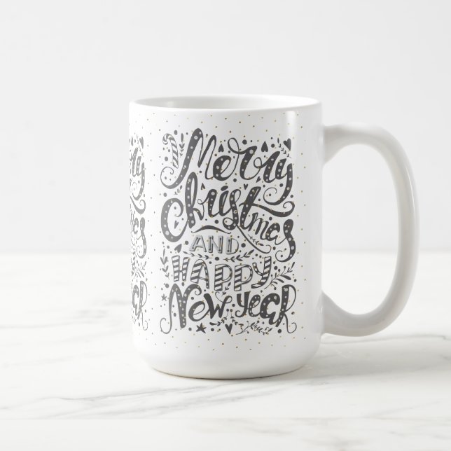 Cool Typography Merry Christmas Happy New Year Coffee Mug (Right)