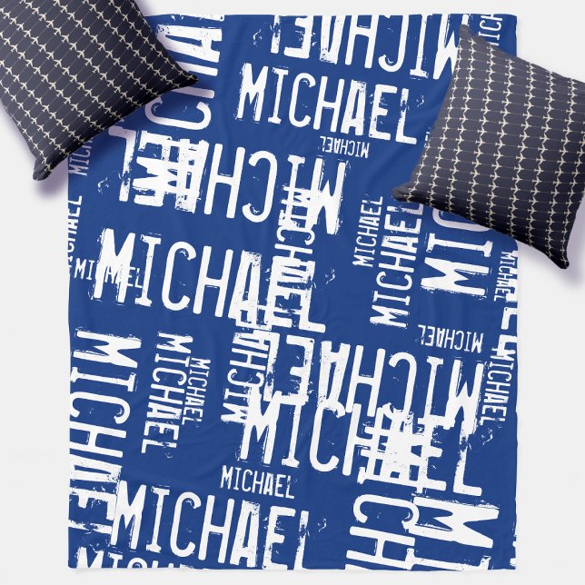 Cool Typography White Names on Navy Blue Fleece Blanket (Creator Uploaded)