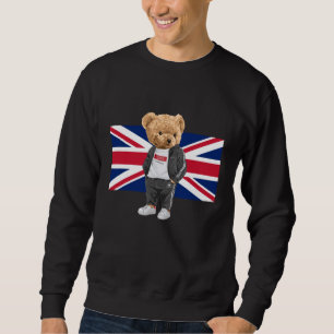 Cool UK Teddy Bear Illustration Novelty Graphic De Sweatshirt