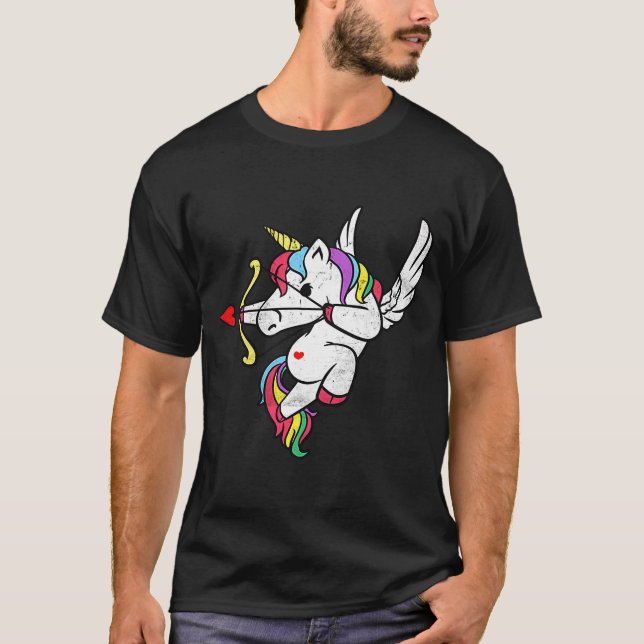 Cool Unicorn Cupid Unicorn Men Women Valentines T-Shirt (Front)