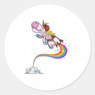 Cool Unicorn Jetpack Rainbow Funny Horned Horse Classic Round Sticker