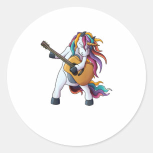 Cool Unicorn Playing Guitar _ Funny Animal Guitari Classic Round Sticker