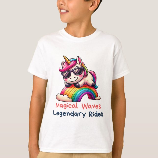 Cool unicorn rainbow sunglasses clouds T-Shirt (Front)