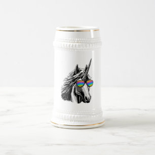 Cool unicorn with rainbow sunglasses beer stein