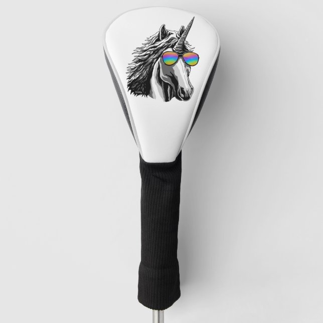 Cool unicorn with rainbow sunglasses golf head cover (Front)