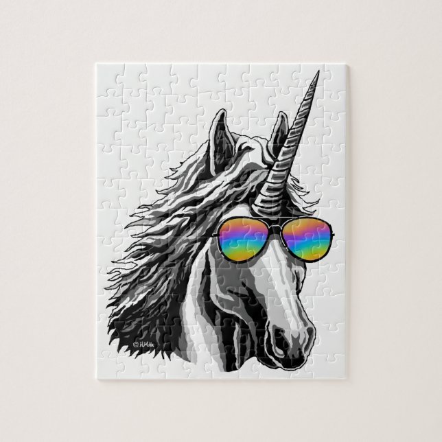 Cool unicorn with rainbow sunglasses jigsaw puzzle (Vertical)