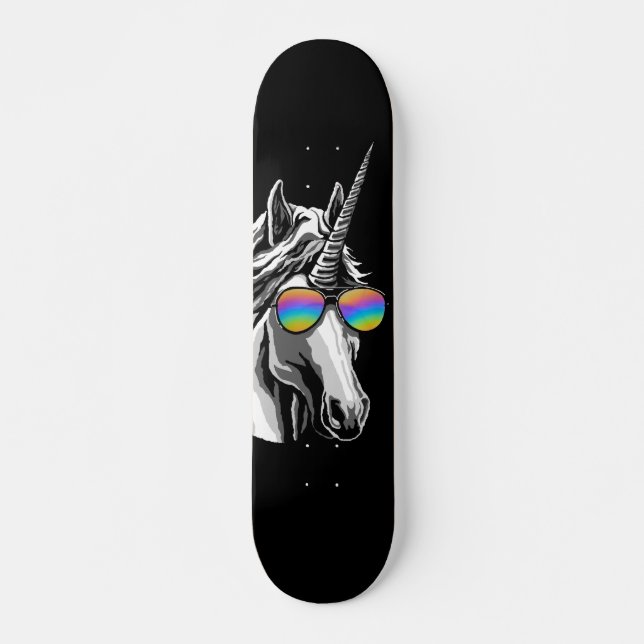 Cool unicorn with rainbow sunglasses skateboard (Front)