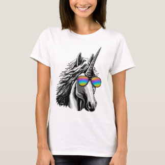 Cool unicorn with rainbow sunglasses T-Shirt