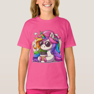 Cool Unicorn with Sunglasses and Coffee T-Shirt