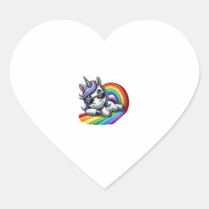 Cool Unicorn with Sunglasses on Rainbow Long Sleev Heart Sticker