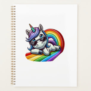 Cool Unicorn with Sunglasses on Rainbow Long Sleev Planner