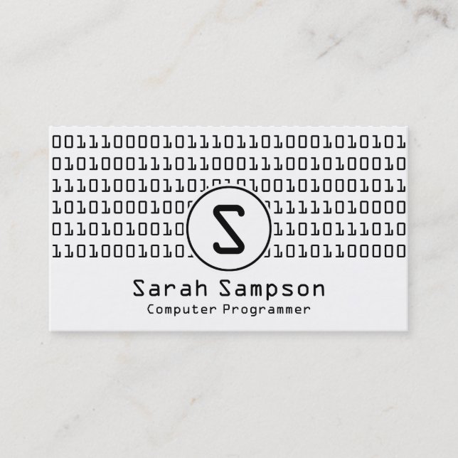 Cool Unique Binary Code Pattern Monogram Business Card (Front)