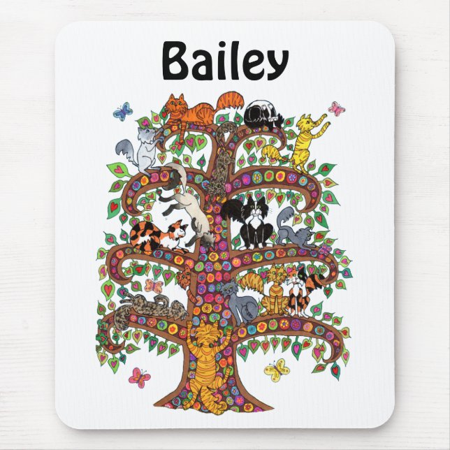 Cool Unique Colourful Tree Cat Flower Monogram Nam Mouse Pad (Front)