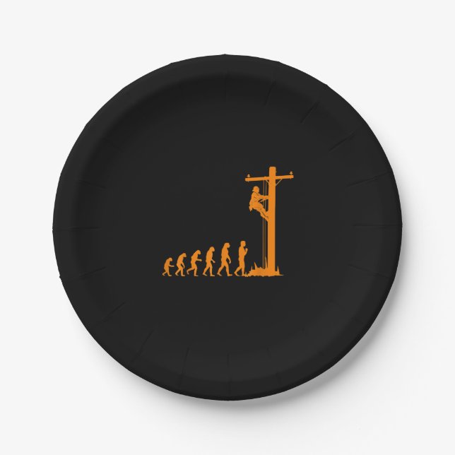 Cool Unique Evolution Of Lineman Electrician  Gift Paper Plate (Front)