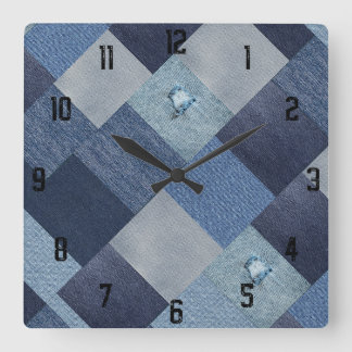 Cool Unique Patchwork Denim Vintage Square Wall Clock