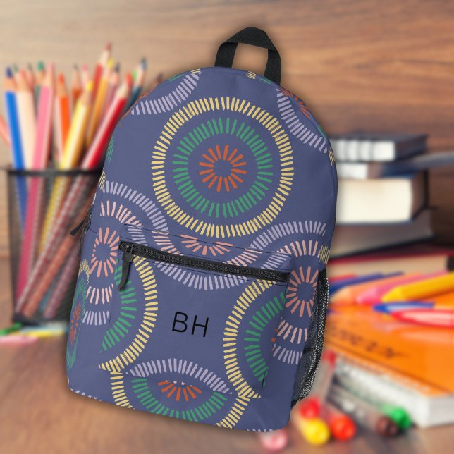 Cool Unique Purple Abstract Monogram Initials Printed Backpack (Creator Uploaded)