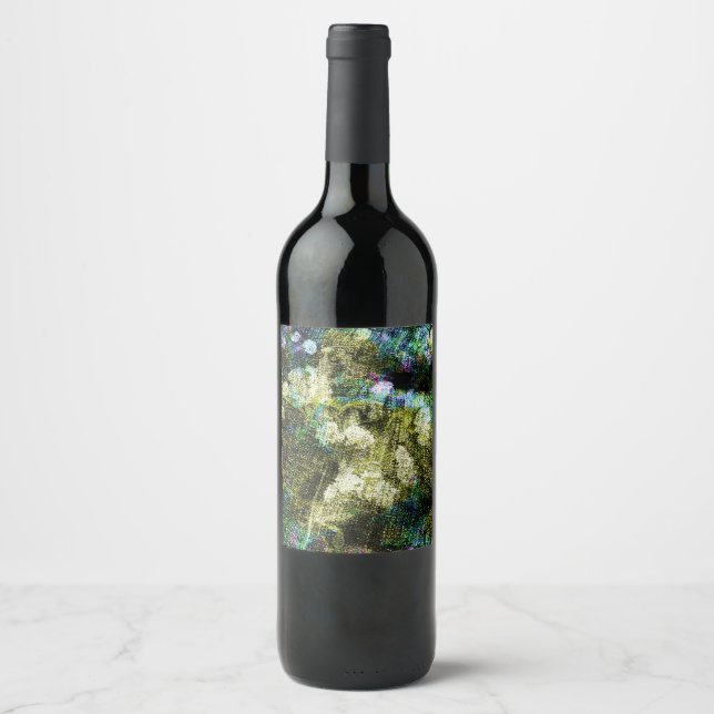 Cool, unique, trendy digital art of flower pattern wine label (Front)